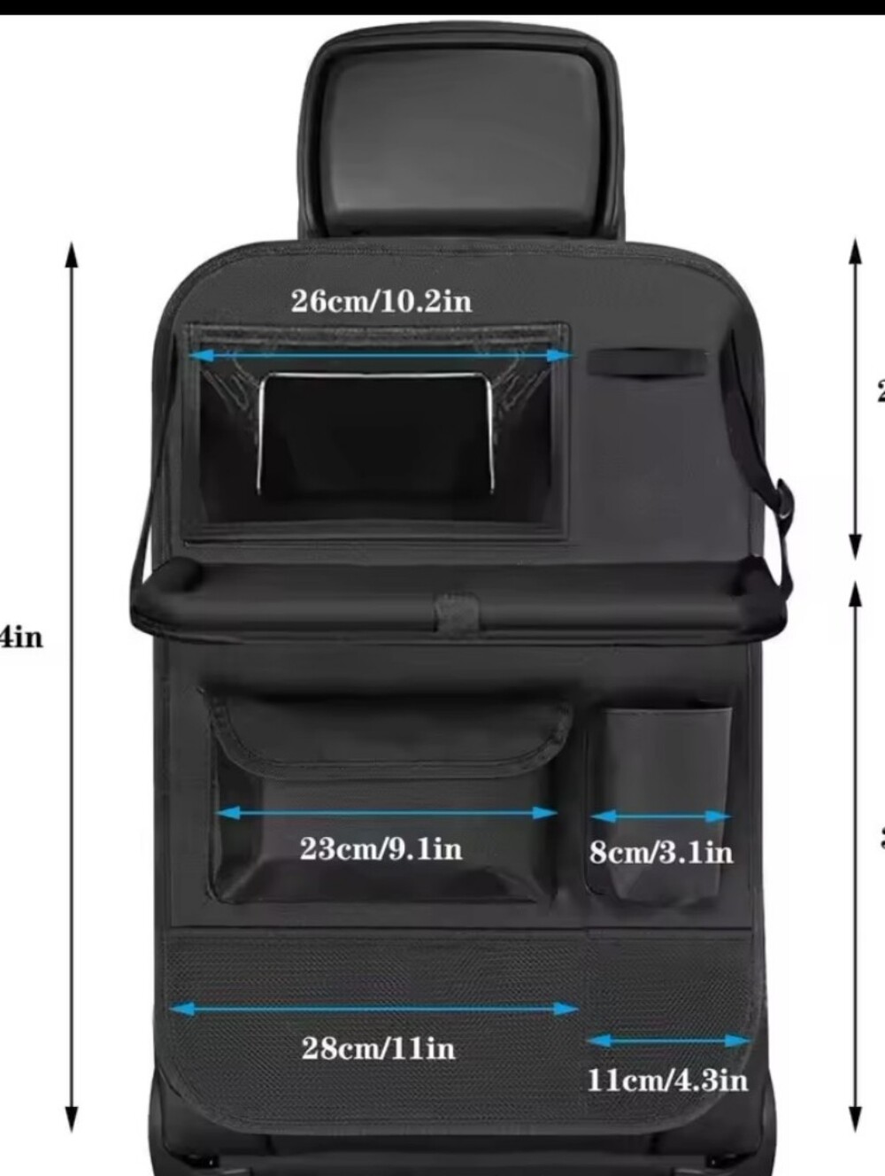 Universal Black Car Seat Back Organizer with Tablet Pocket